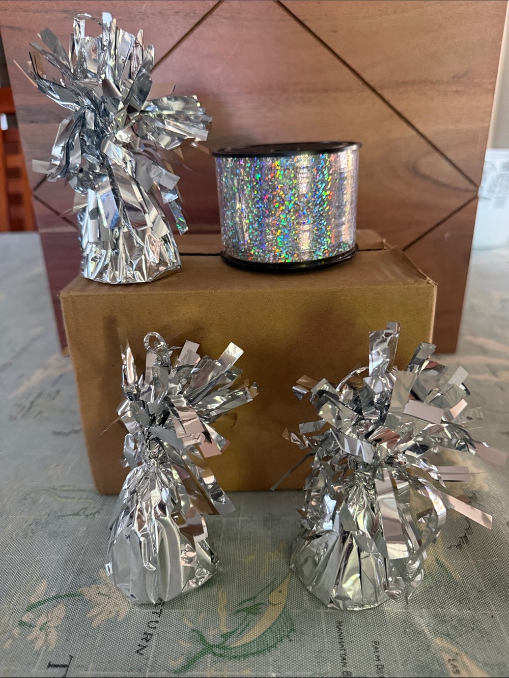 Silver Balloon Weights with Holographic Curling Ribbon - Party Decor